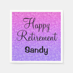 Glam Happy Retirement Ombre Lila Glitzer Sparkle Serviette