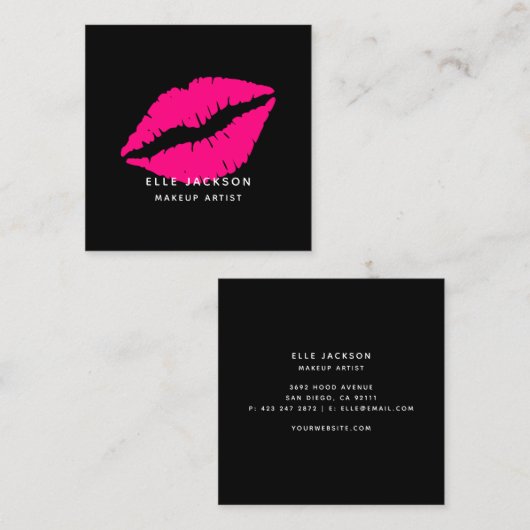 Glam heiß rosa schwarze Lippen Makeup Künstler Quadratische Visitenkarte (Vorne/Hinten)
