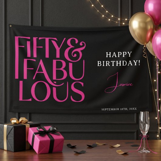 Glam Hellrosa Schwarz 50 & Fabelhaft Alles Gute zu Banner