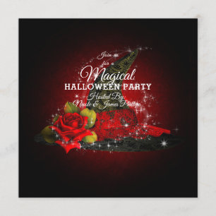 Glam Hexenhut Spitze Schwarz & Rot Glitzer Party Einladung