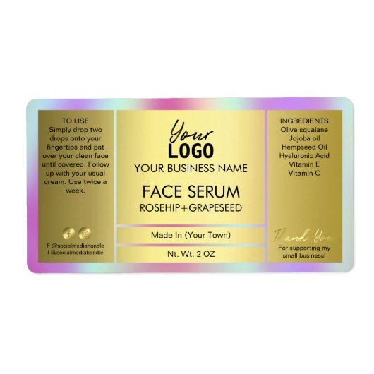 Glam Holographic and Gold Oil Serum Label (Vorne)