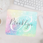 Glam Holographic Glitzer Farbenfrohe Hübsche Muste Mousepad<br><div class="desc">Dieser hübsche,  farbenfrohe,  pastellfarbene Glitzer mit einem individuellen Monogramm und/oder Namen ist leicht zu personalisieren.</div>