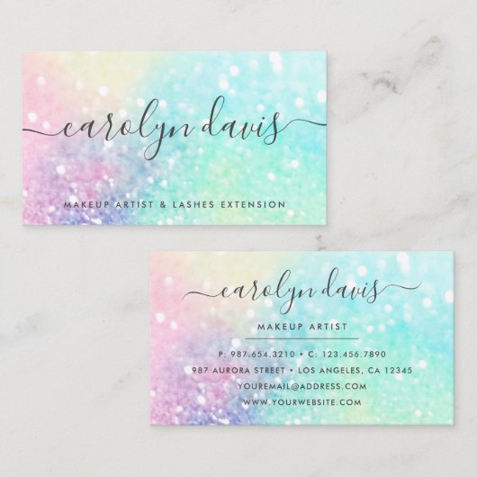 Glam Holographic Glitzer Iridescent Hübsch Pattern Visitenkarte (Vorne/Hinten)