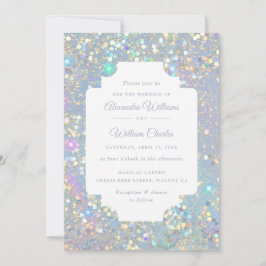 Glam Holographic Glitzer Modern Wedding Einladung