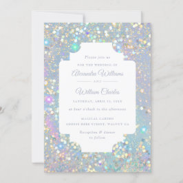Glam Holographic Glitzer Modern Wedding Einladung