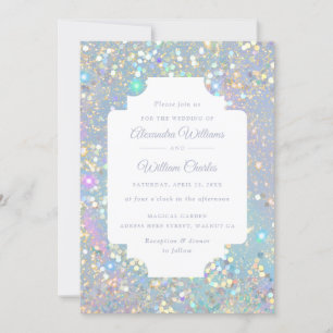 Glam Holographic Glitzer Modern Wedding Einladung