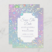 Glam Holographic Glitzer Moderner Save the Date (Vorne/Hinten)