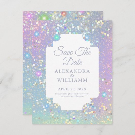 Glam Holographic Glitzer Moderner Save the Date (Vorne/Hinten)