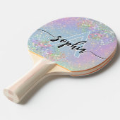 Glam Holographic Glitzer Monogram Script Pink Tischtennis Schläger (Vorderseite)