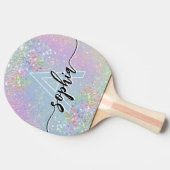 Glam Holographic Glitzer Monogram Script Pink Tischtennis Schläger (Seitenansicht)