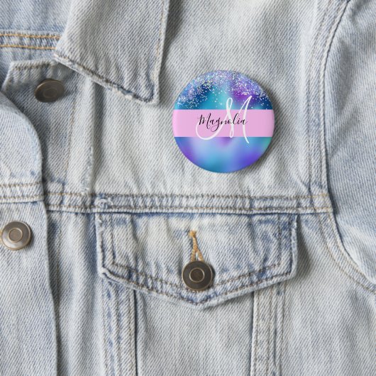 Glam Holographic Mermaid Glitzer Sparkle Monogram Button (Beispiel)