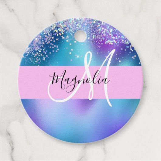 Glam Holographic Mermaid Glitzer Sparkle Monogram Geschenkanhänger (Vorderseite)