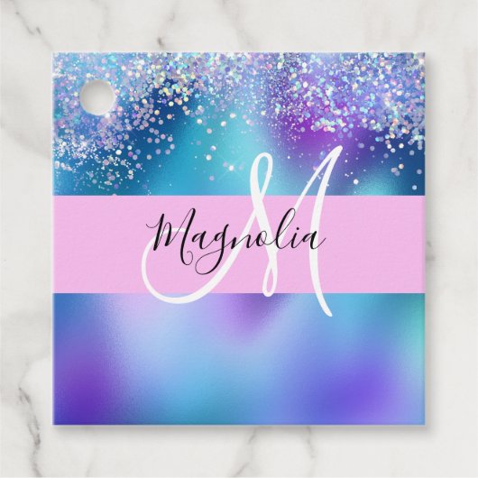 Glam Holographic Mermaid Glitzer Sparkle Monogram Geschenkanhänger (Vorderseite)