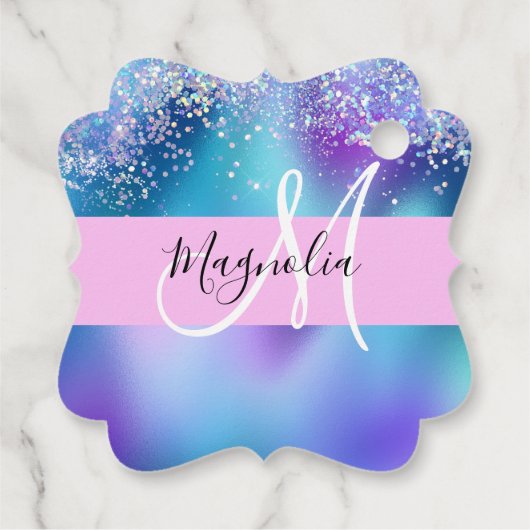 Glam Holographic Mermaid Glitzer Sparkle Monogram Geschenkanhänger (Rückseite)