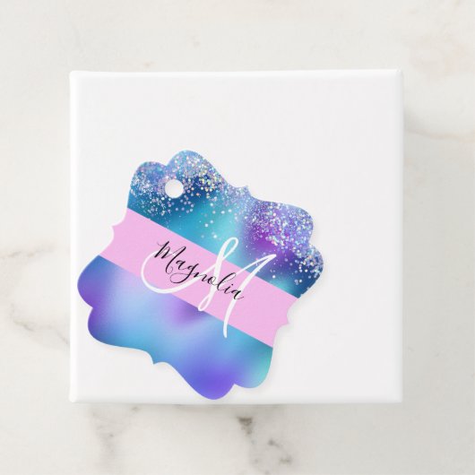 Glam Holographic Mermaid Glitzer Sparkle Monogram Geschenkanhänger (Beispiel)
