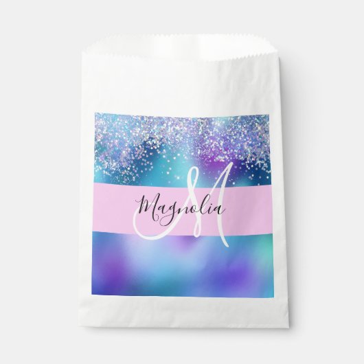 Glam Holographic Mermaid Glitzer Sparkle Monogram Geschenktütchen (Vorderseite)