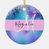 Glam Holographic Mermaid Glitzer Sparkle Monogram Keramik Ornament (Vorne)