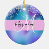 Glam Holographic Mermaid Glitzer Sparkle Monogram Keramik Ornament (Hinten)