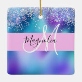 Glam Holographic Mermaid Glitzer Sparkle Monogram Keramikornament (Rückseite)