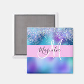 Glam Holographic Mermaid Glitzer Sparkle Monogram Magnet (Vorderseite/Rückseite)