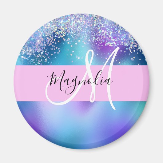 Glam Holographic Mermaid Glitzer Sparkle Monogram Magnet (Vorne)