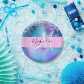 Glam Holographic Mermaid Glitzer Sparkle Monogram Pappteller (Party)