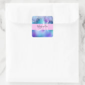 Glam Holographic Mermaid Glitzer Sparkle Monogram Quadratischer Aufkleber (Tasche)