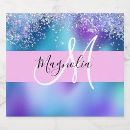 Glam Holographic Mermaid Glitzer Sparkle Monogram Schaumweinetikett