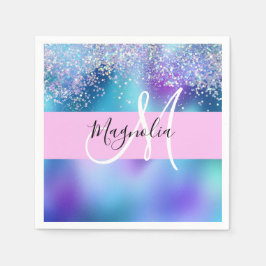Glam Holographic Mermaid Glitzer Sparkle Monogram Serviette