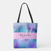 Glam Holographic Mermaid Glitzer Sparkle Monogram Tasche (Rückseite)