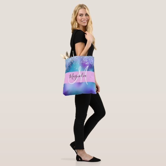 Glam Holographic Mermaid Glitzer Sparkle Monogram Tasche (Am Model)