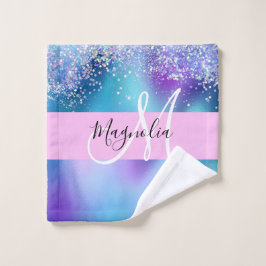 Glam Holographic Mermaid Glitzer Sparkle Monogram Waschlappen