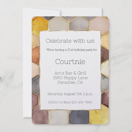 Glam Honey Comb Blush Champagne Abstrakt Geburtsta Einladung (Vorderseite)
