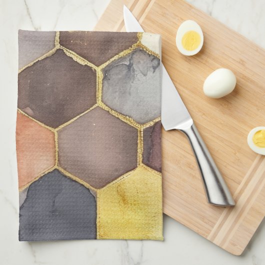 Glam Honey Comb Blush Champagne Abstrakt Geschirrtuch (Viertel Falte)