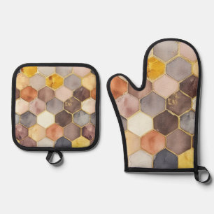 Glam Honey Comb Blush Champagne Abstrakt Ofenhandschuh & Topflappen-Set
