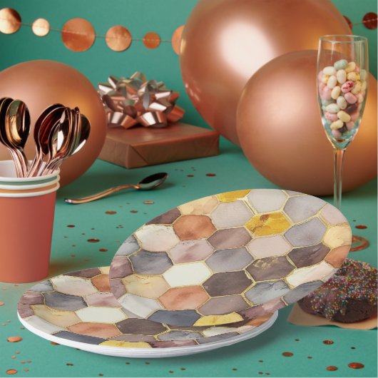 Glam Honey Comb Blush Champagne Abstrakt Pappteller (Multi)
