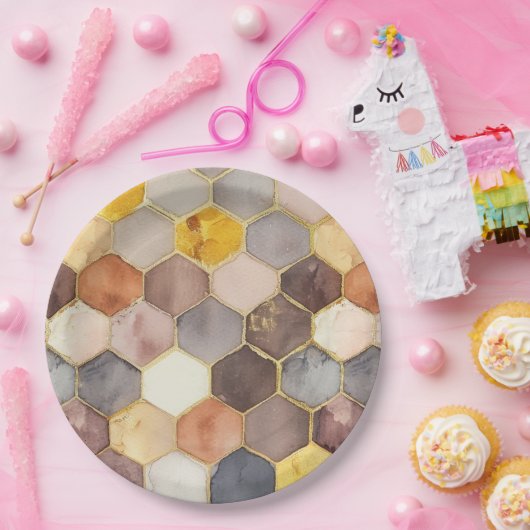 Glam Honey Comb Blush Champagne Abstrakt Pappteller (Party)