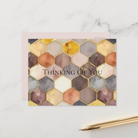 Glam Honey Comb Blush Champagne Abstrakt Postkarte (Vorderseite/Rückseite Beispiel)