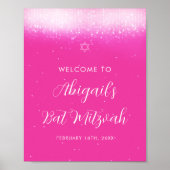 Glam Hot Pink Bat Mitzvah Begrüßungszeichen Poster (Vorne)
