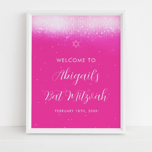 Glam Hot Pink Bat Mitzvah Begrüßungszeichen Poster
