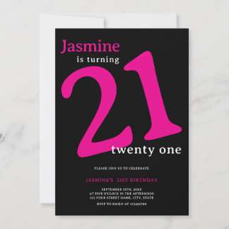 Glam Hot Pink Black 21. Geburtstag Einladung