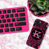 Glam Hot Pink Black Marble Agate Glitzer Monogram Case-Mate iPhone Hülle