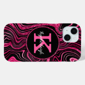 Glam Hot Pink Black Marble Agate Glitzer Monogram Case-Mate iPhone Hülle (Rückseite (Horizontal))