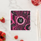 Glam Hot Pink Black Marble Agate Glitzer Monogram Serviette (Beispiel)