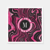 Glam Hot Pink Black Marble Agate Glitzer Monogram Serviette (Vorderseite)
