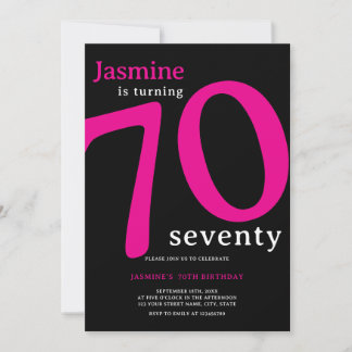 Glam Hot Pink Black Turning 70 Siebzigster Geburts Einladung