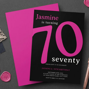 Glam Hot Pink Black Turning 70 Siebzigster Geburts Einladung