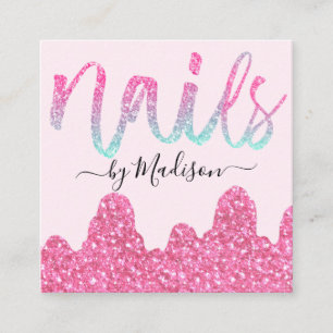 Glam Hot Pink Glitter Tropfen Nägel Maniküre Salon Quadratische Visitenkarte