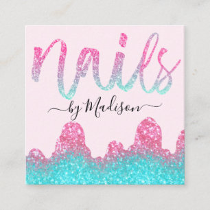 Glam Hot Pink Glitter Tropfen Nägel Maniküre Salon Quadratische Visitenkarte
