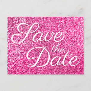 Glam Hot Pink Glitzer Foto Save the Date Postkarte